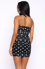 Champagne House Strapless Mini Dress Black/White Polka Dot