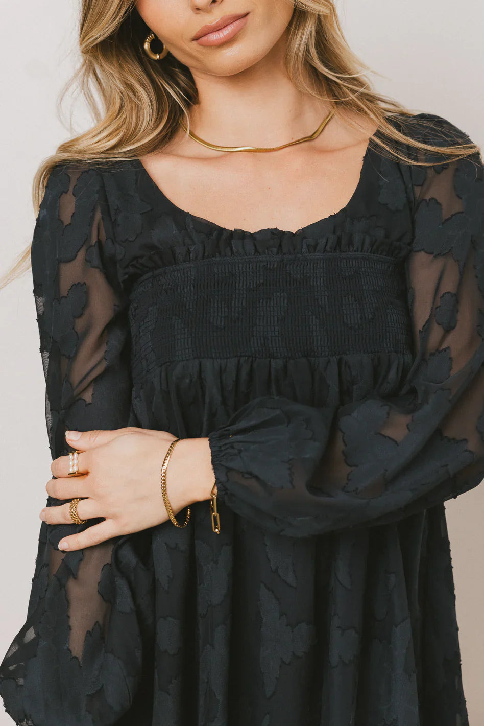 Miles Smocked Mini Dress in Navy