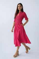 Jonas Gingham Midi Dress in Pink