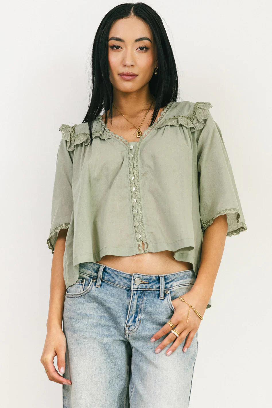 Potter Lace Blouse in Sage