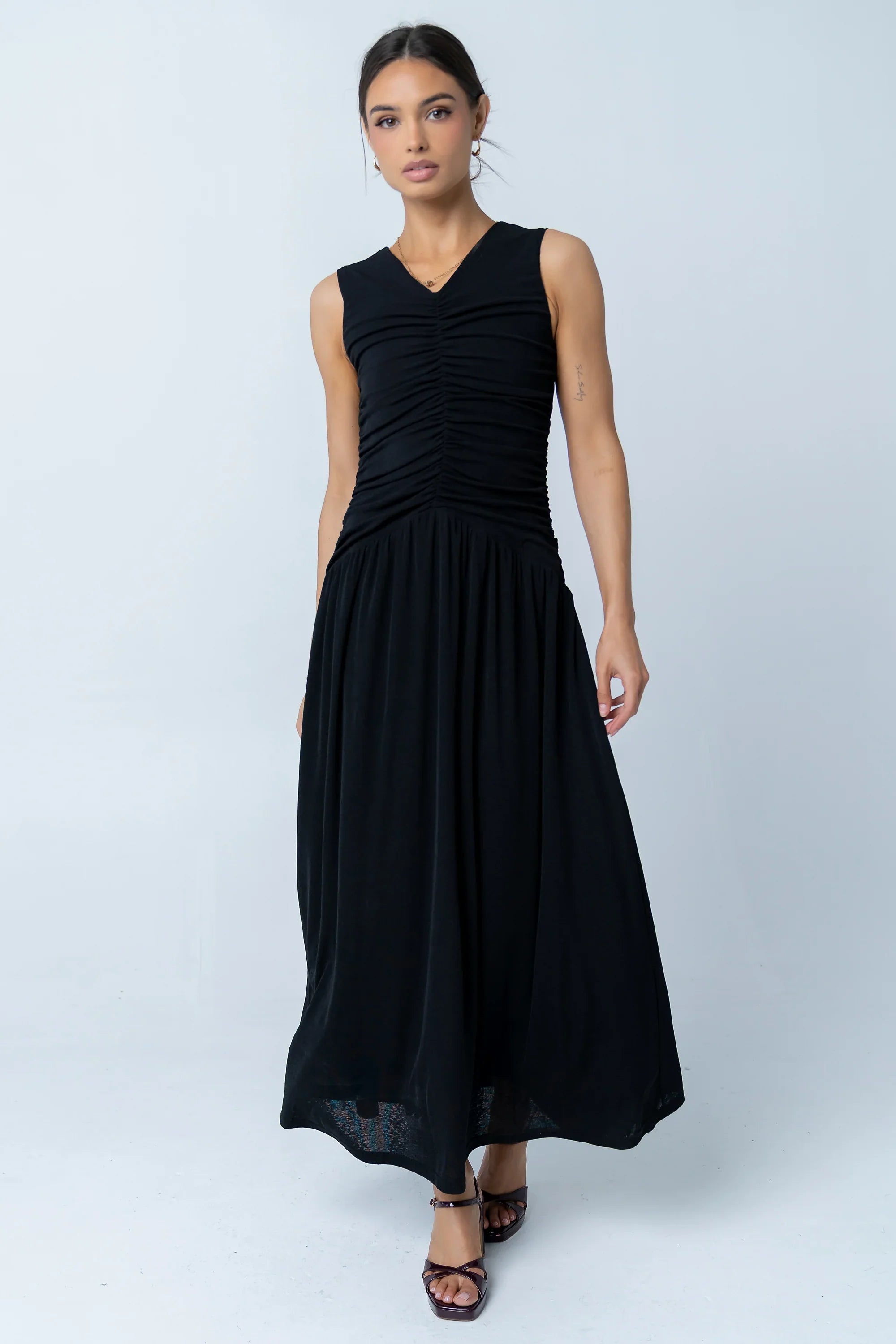 Kandi Ruched Maxi Dress in Black