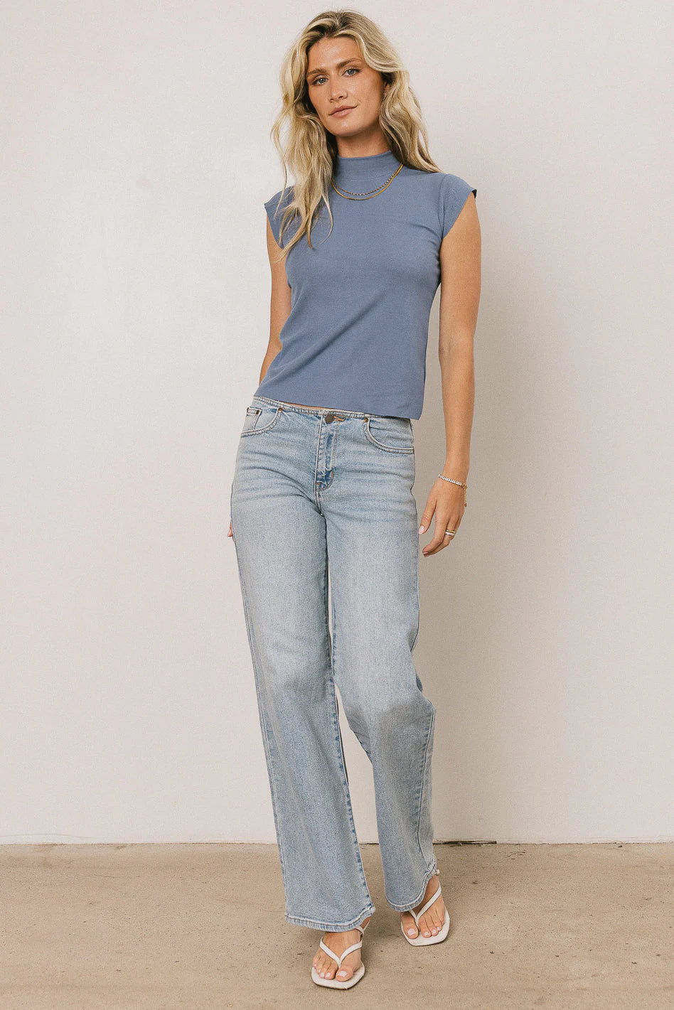 Sunny Mock Neck Top in Blue