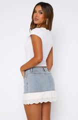 Run It Up Frill Denim Mini Skirt Light Blue