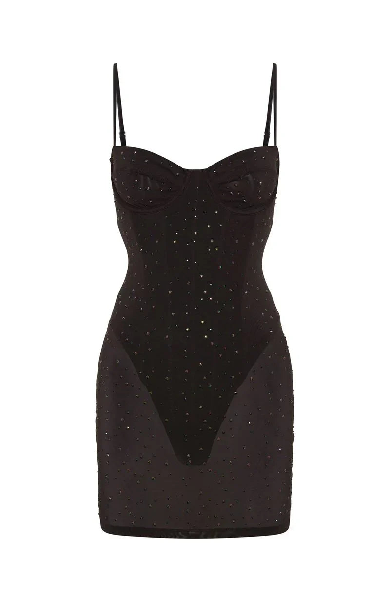 Want To Party Embellished Mini Dress Chocolate