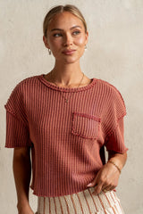 Amaya Knit Tee in Brick